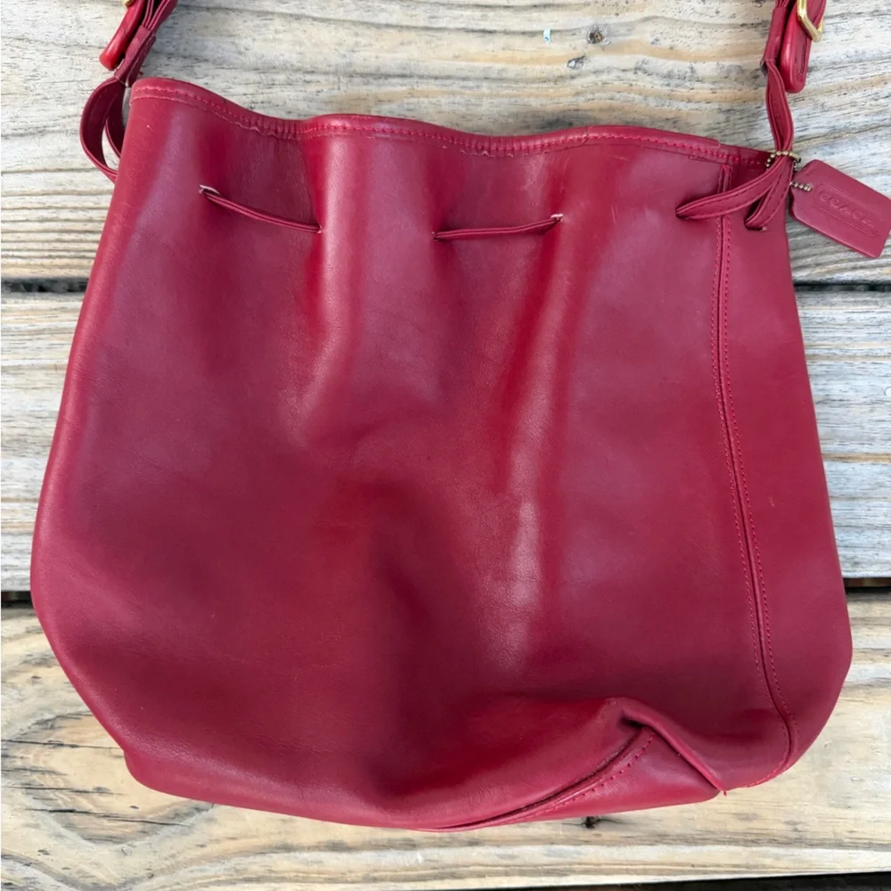 Vintage coach legacy red leather bucket bag